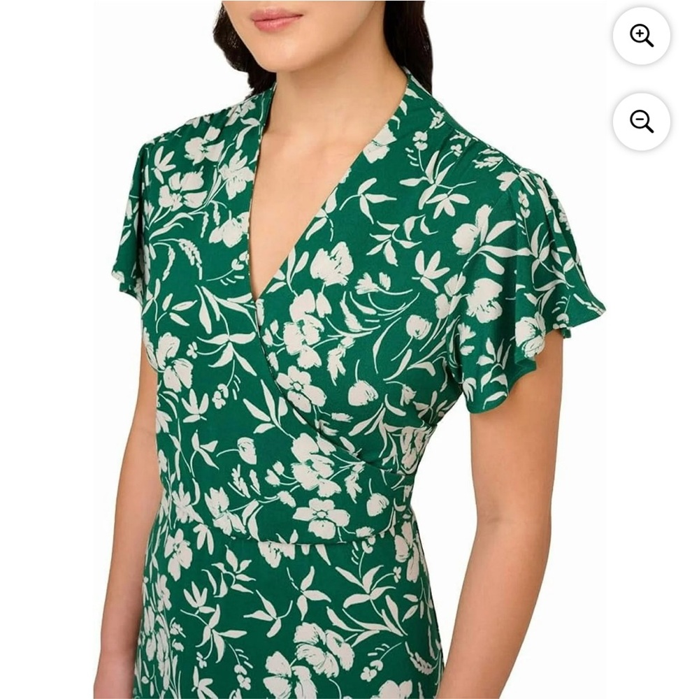 NWT! Adrianna Papell Women's Flutter Sleeve Floral Green&White Midi Dress Sz XL - Picture 4 of 13